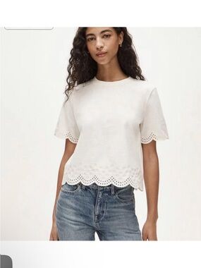 Premium weight Women’s Eyelet Scallop Hem Tee J. Crew ivory